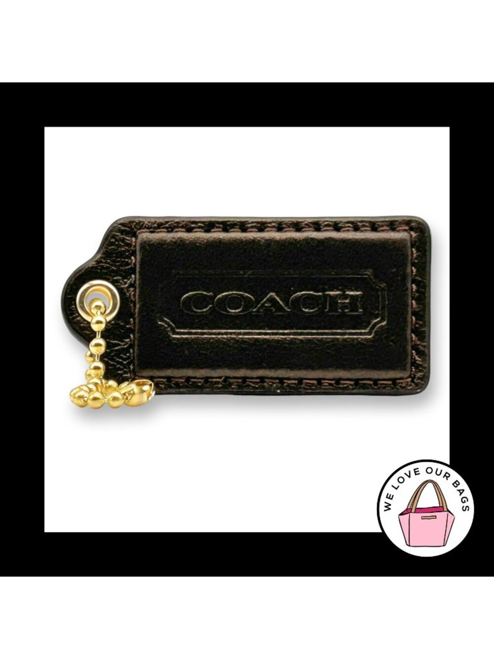 COACH HANG TAG 2.5" Bronze Brown Leather Bag Charm Keychain Fob Brass Large
